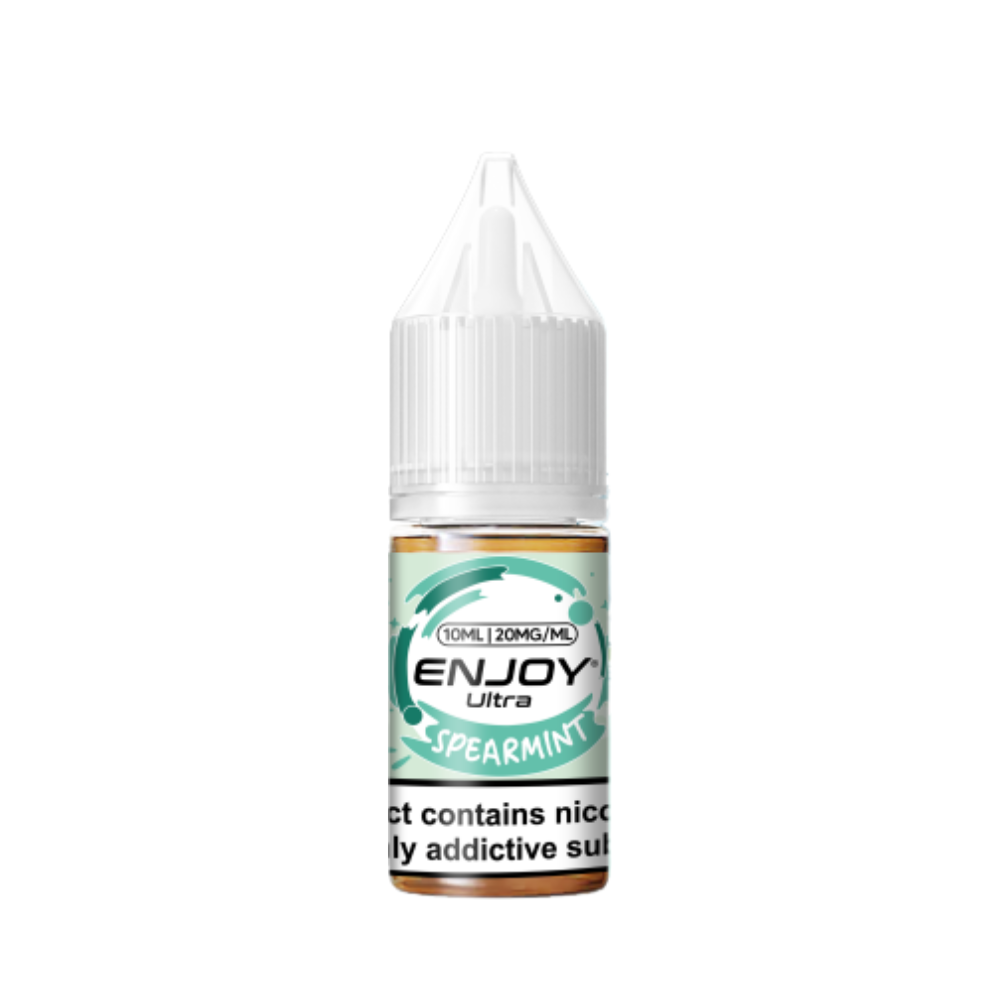 Bottle of Enjoy Ultra Spearmint e-liquid on a white background