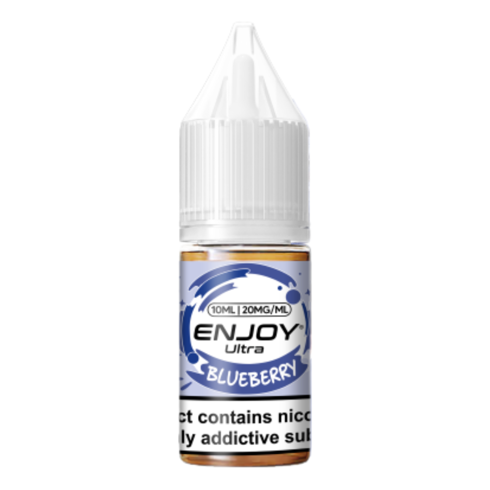 Bottle of Enjoy Ultra Blueberry e-liquid on a white background
