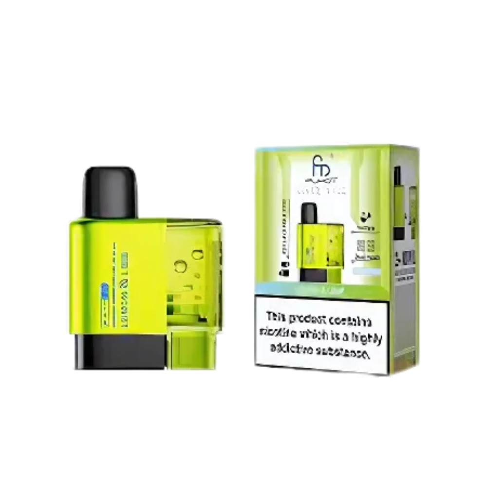 Yellow vape device with packaging on a white background