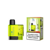 Vape device and packaging with nicotine warning label on a white background