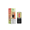 Vape device and packaging with nicotine warning label on a white background
