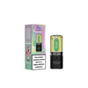 Vape device and packaging with nicotine warning label on a white background