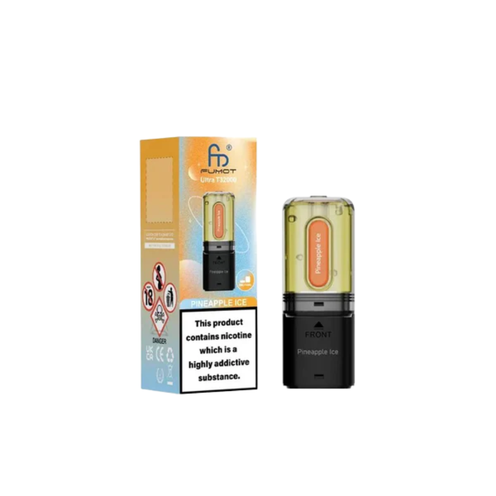Vape pen and packaging with branding on a white background