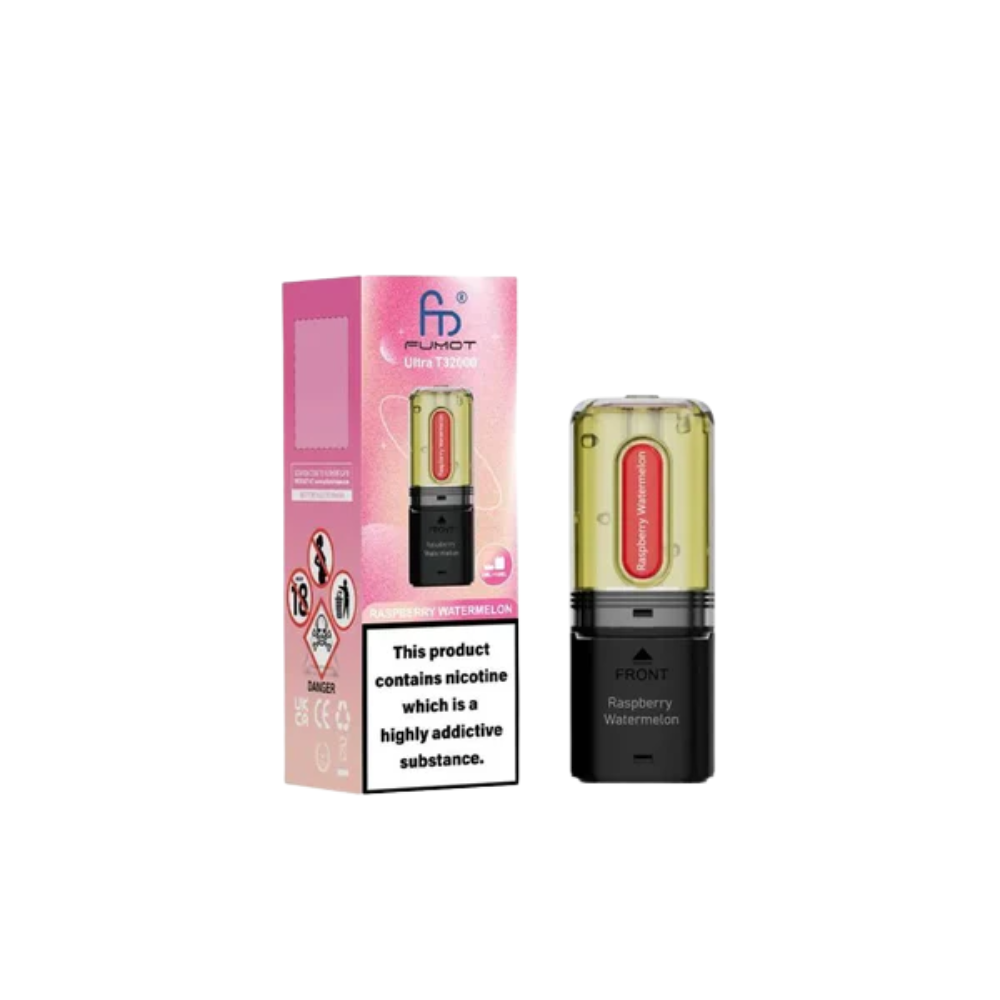 Fumot vape device and packaging on a white background
