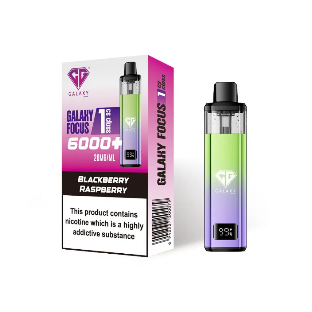 Galaxy Focus vaping device and packaging on a white background