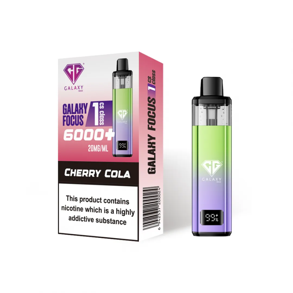 Galaxy Focus vaping device and packaging on a white background