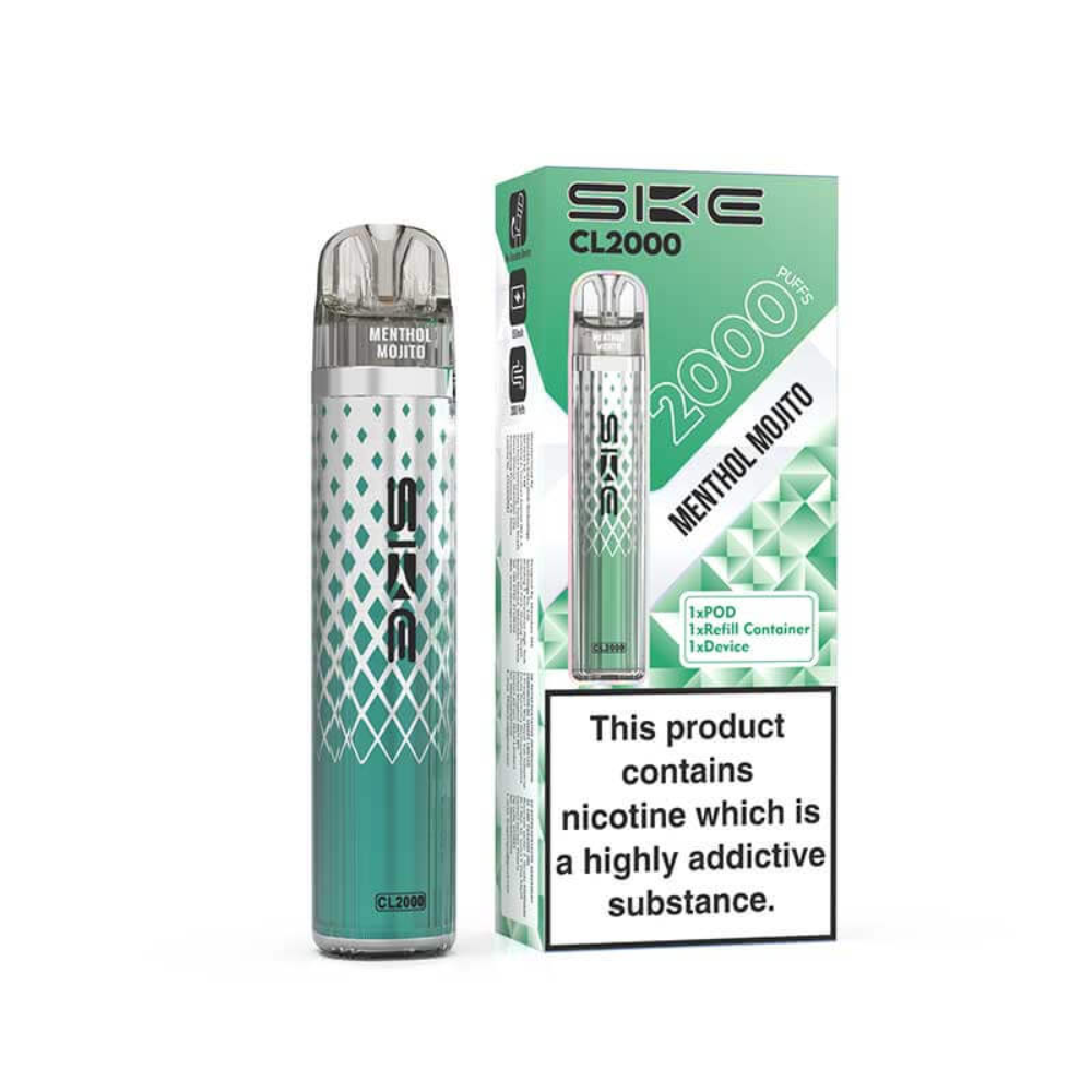 SKE CL2000 vape device and packaging on a white background