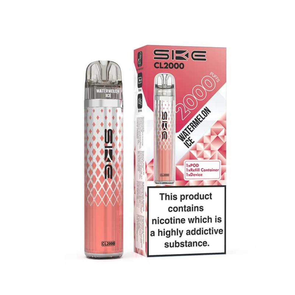 SKE CL2000 vape pen with watermelon ice flavor on a white background