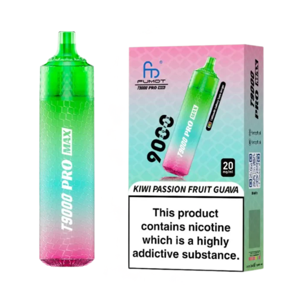 Vape device and packaging with gradient design on a white background