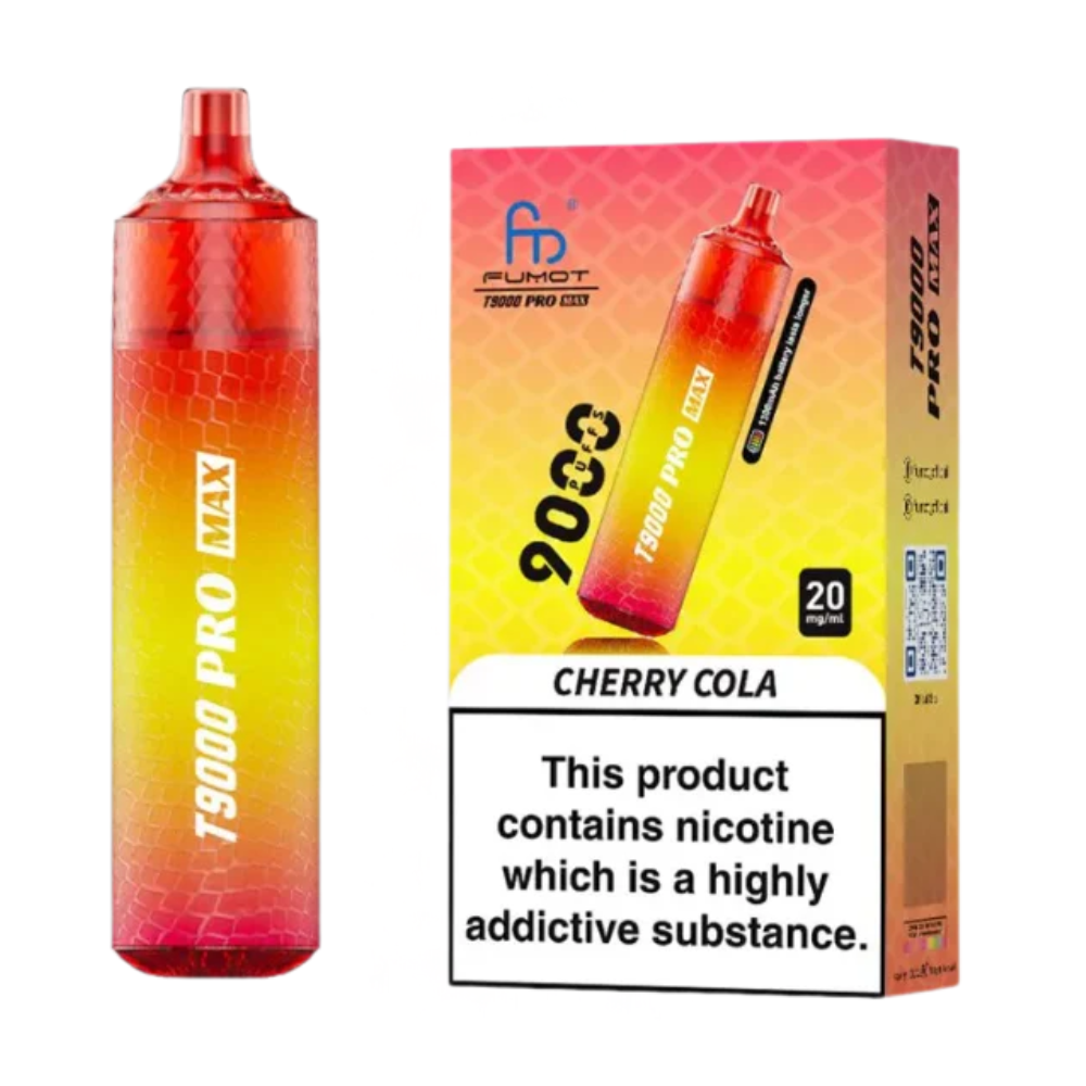 Gradient red to yellow vape device with packaging on a white background