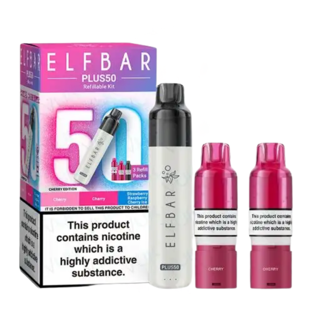 Elf Bar Plus50 vaping kit with packaging on a white background