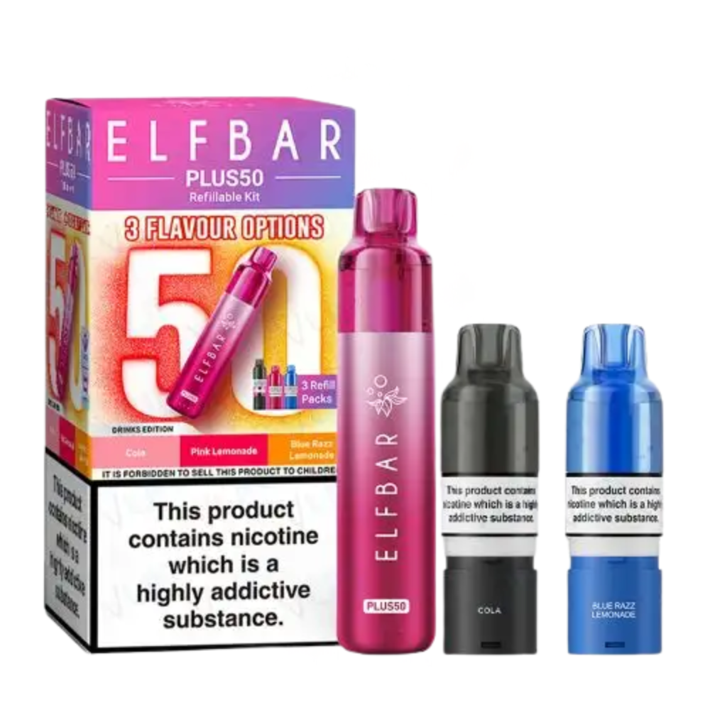 Elf Bar vaping device and packaging on a white background