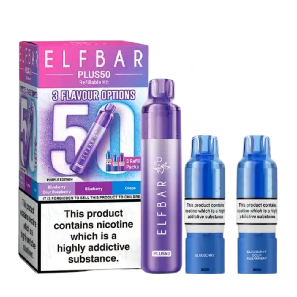 ELF BAR Plus50 vaping device and packaging on a white background