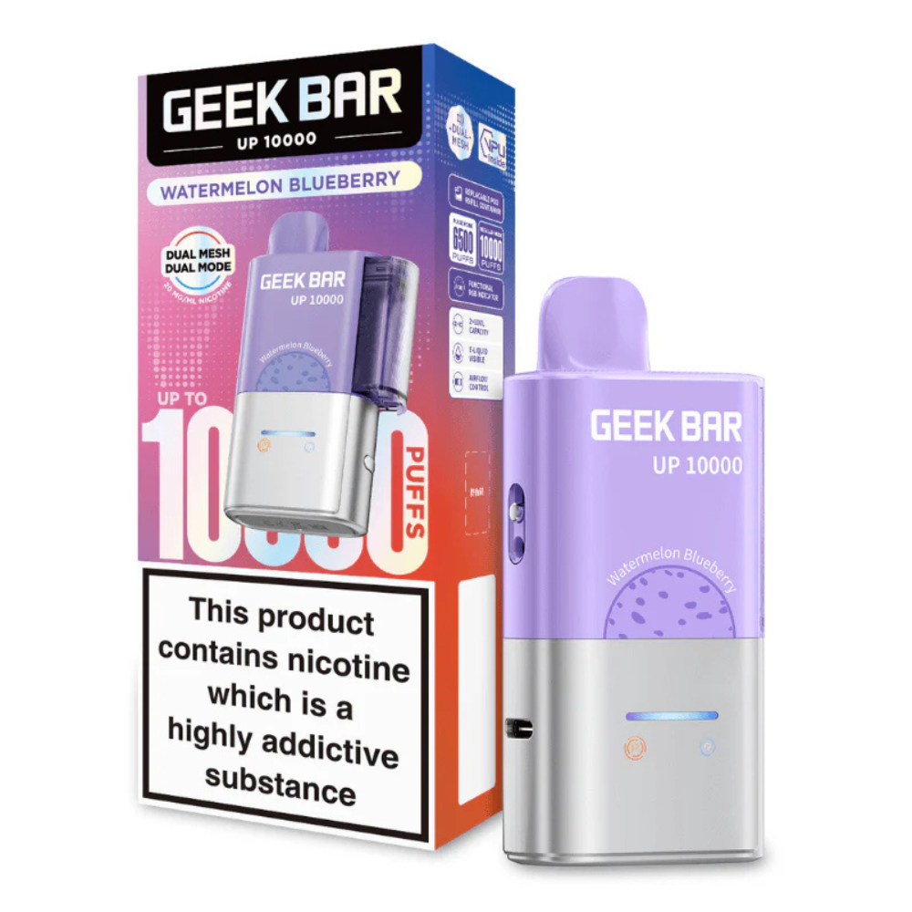 Geek Bar UP 10000 vape device and packaging on a white background