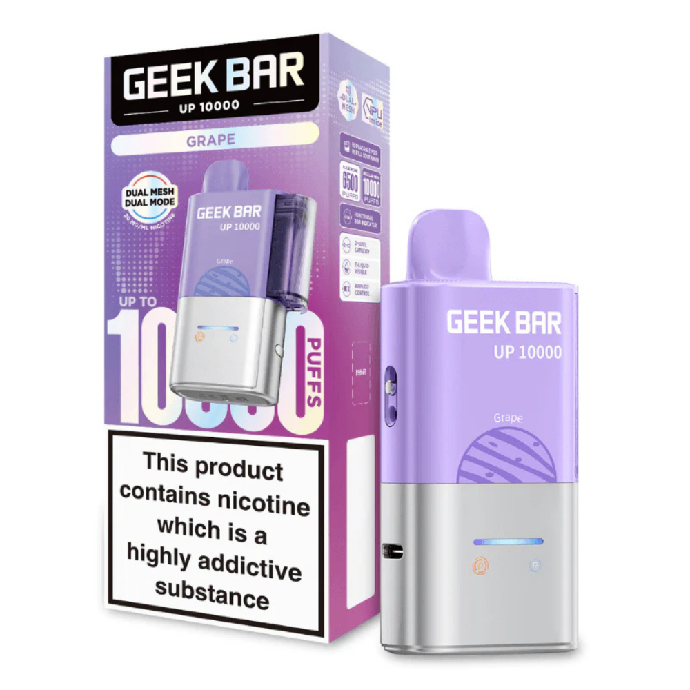 Geek Bar UP 10000 vaping device and packaging on a white background