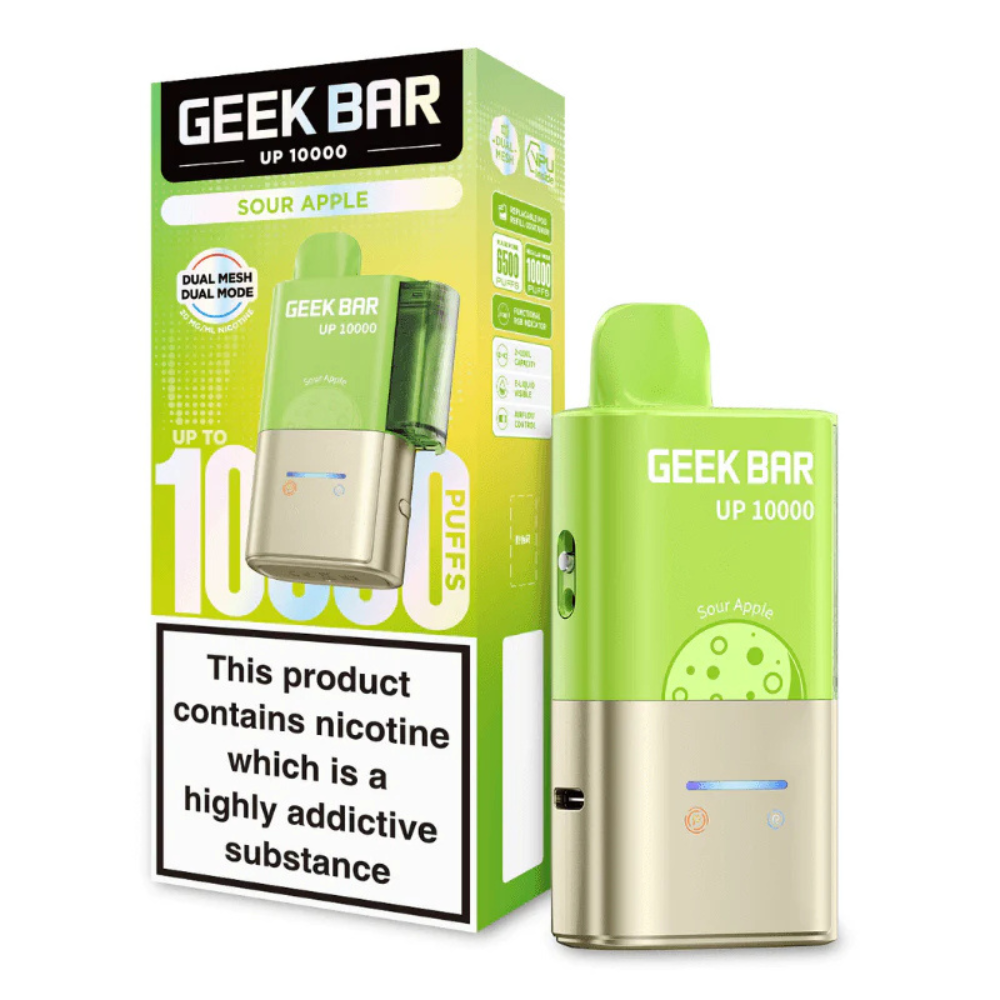 Geek Bar UP 10000 vape device and packaging on a white background