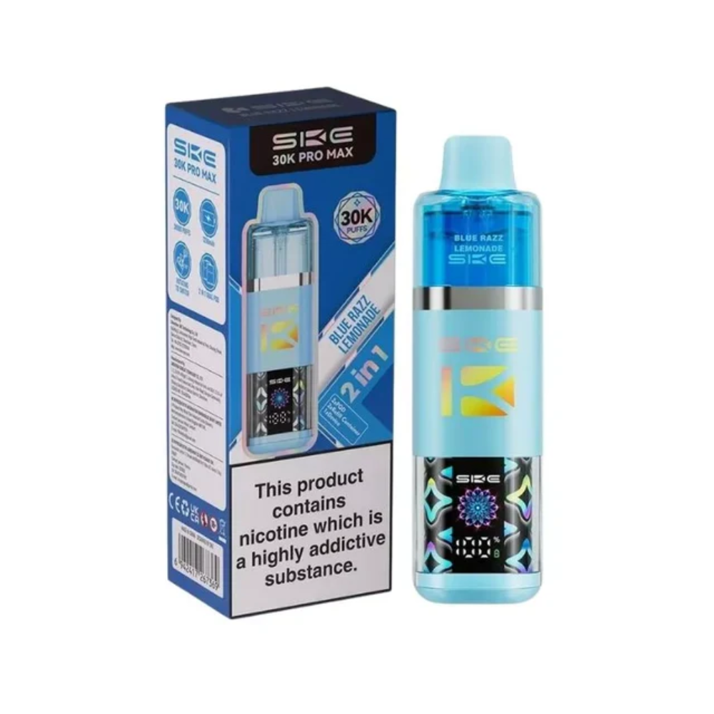 SKE vape device and packaging on a white background