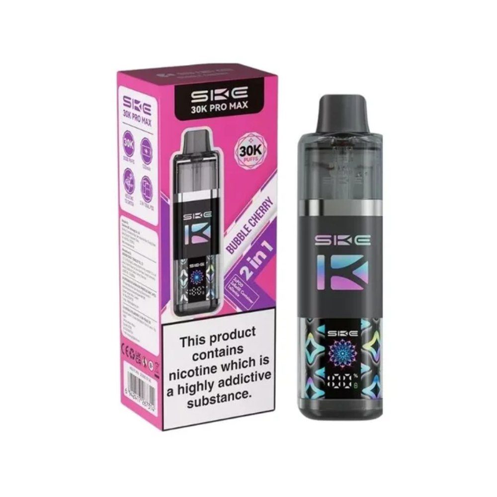 SKE vape device and packaging on a white background