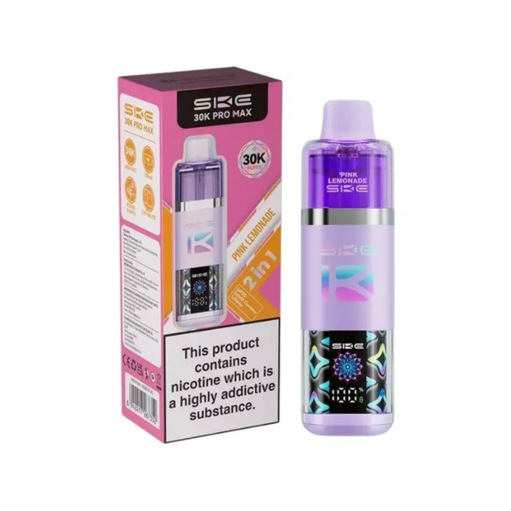 SKE vape device and packaging on a white background