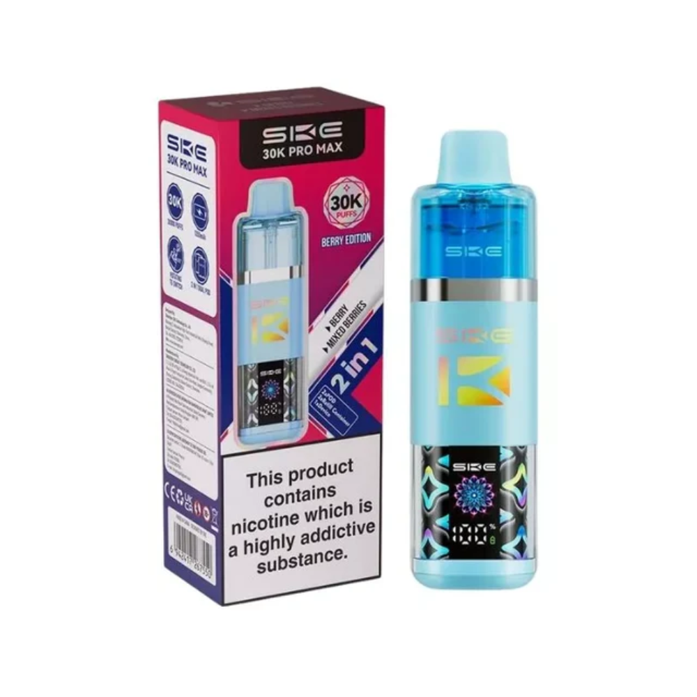 SKE vape device and packaging on a white background