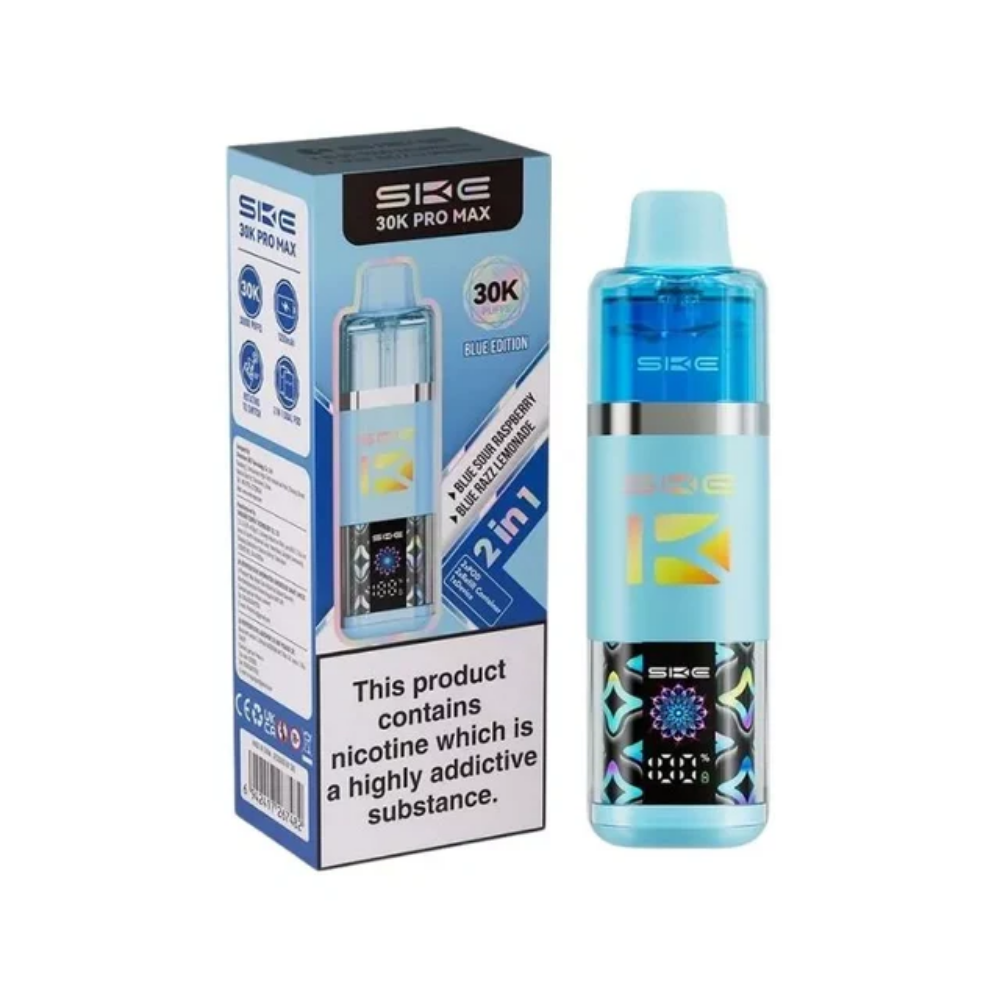 SKE vape device and packaging on a white background