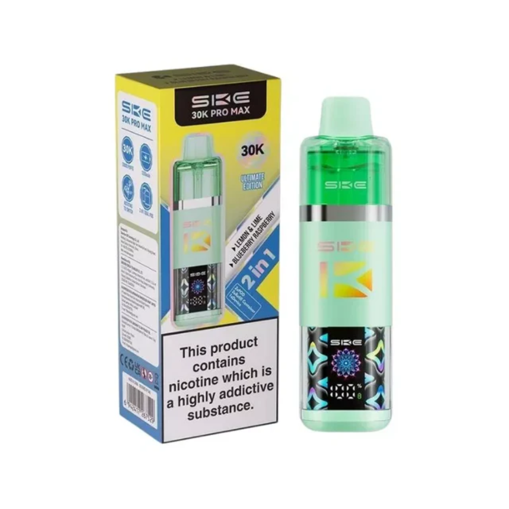 SKG vape device and packaging on a white background
