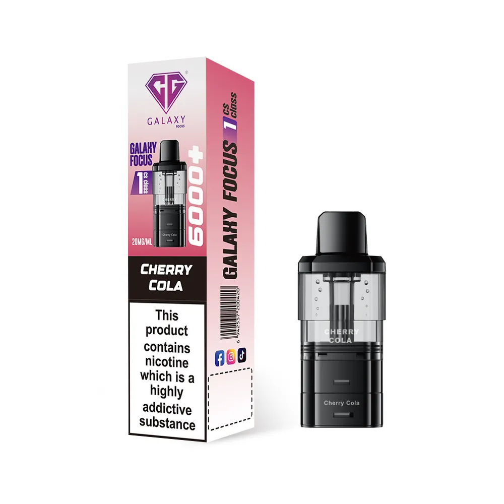 Vape device and packaging with 'GG Galaxy' branding on a white background