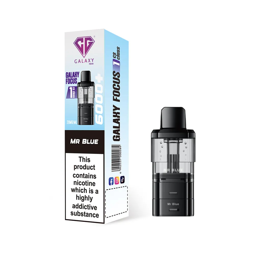 Vape device and packaging with 'Galaxy' branding on a white background