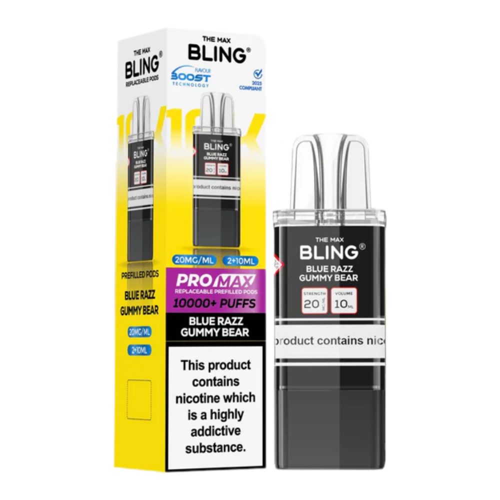 Bling vape device and packaging on a white background