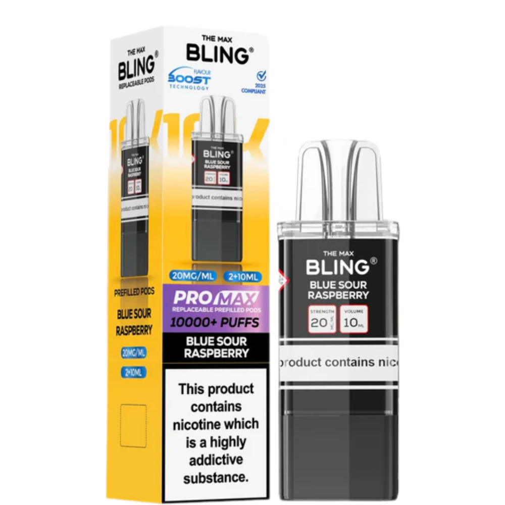 Bling vape device and packaging on a white background