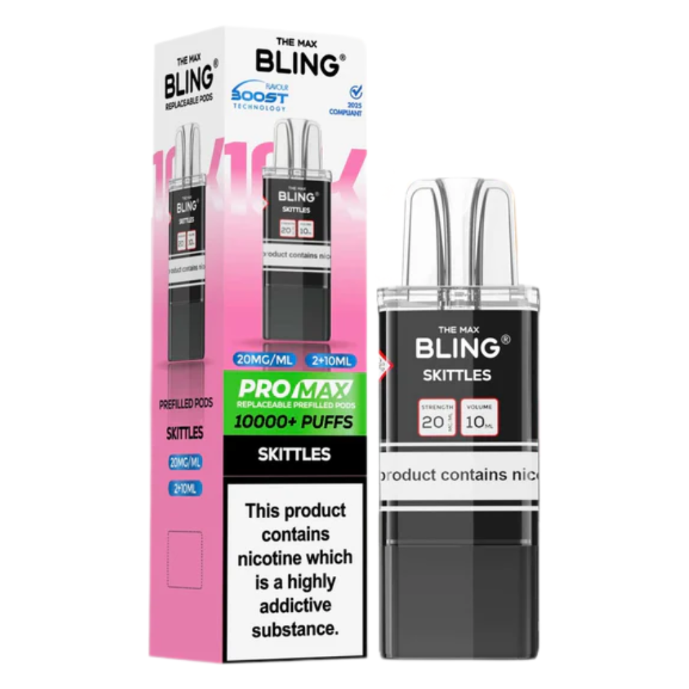 Bling vape device and packaging on a white background