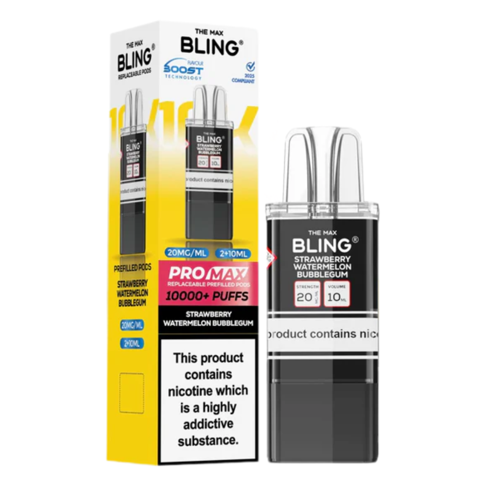 Bling vape device and packaging on a white background