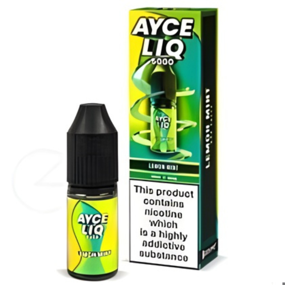 Ayce Liq Lemon Lime vape juice bottle and packaging on a white background
