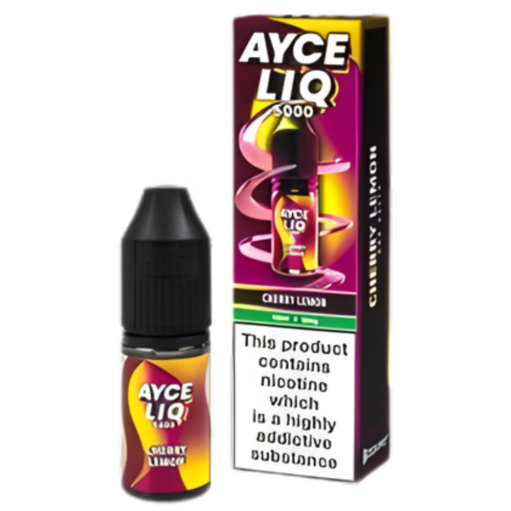 Ayce Liq Cherry Lemon vape juice bottle and packaging on a white background