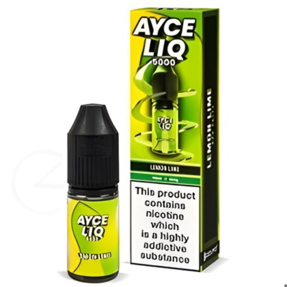 Ayce Liq Lemon Lime vape juice bottle and packaging on a white background