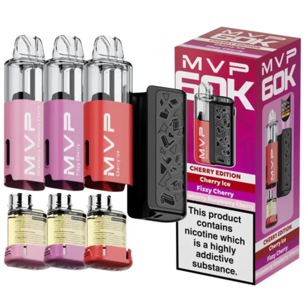 MVP vape devices and packaging on a white background