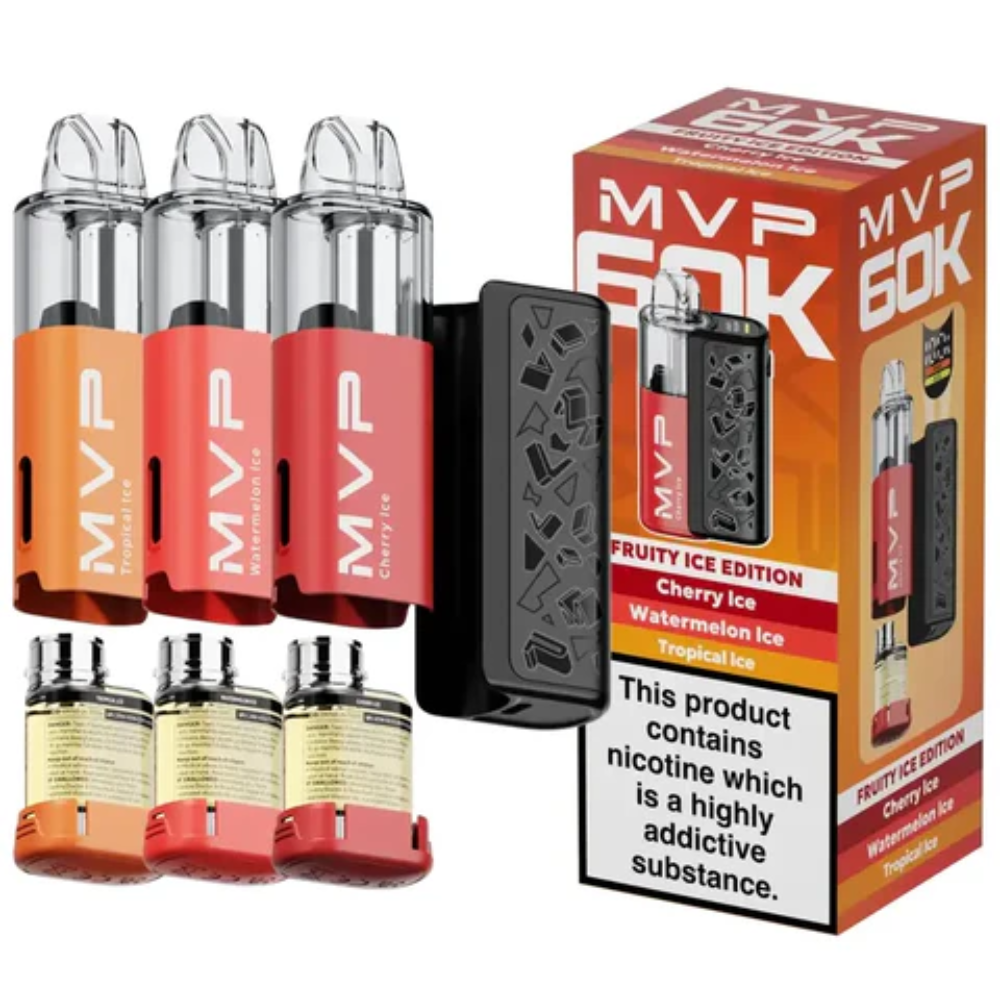 MVP vape devices and packaging on a white background