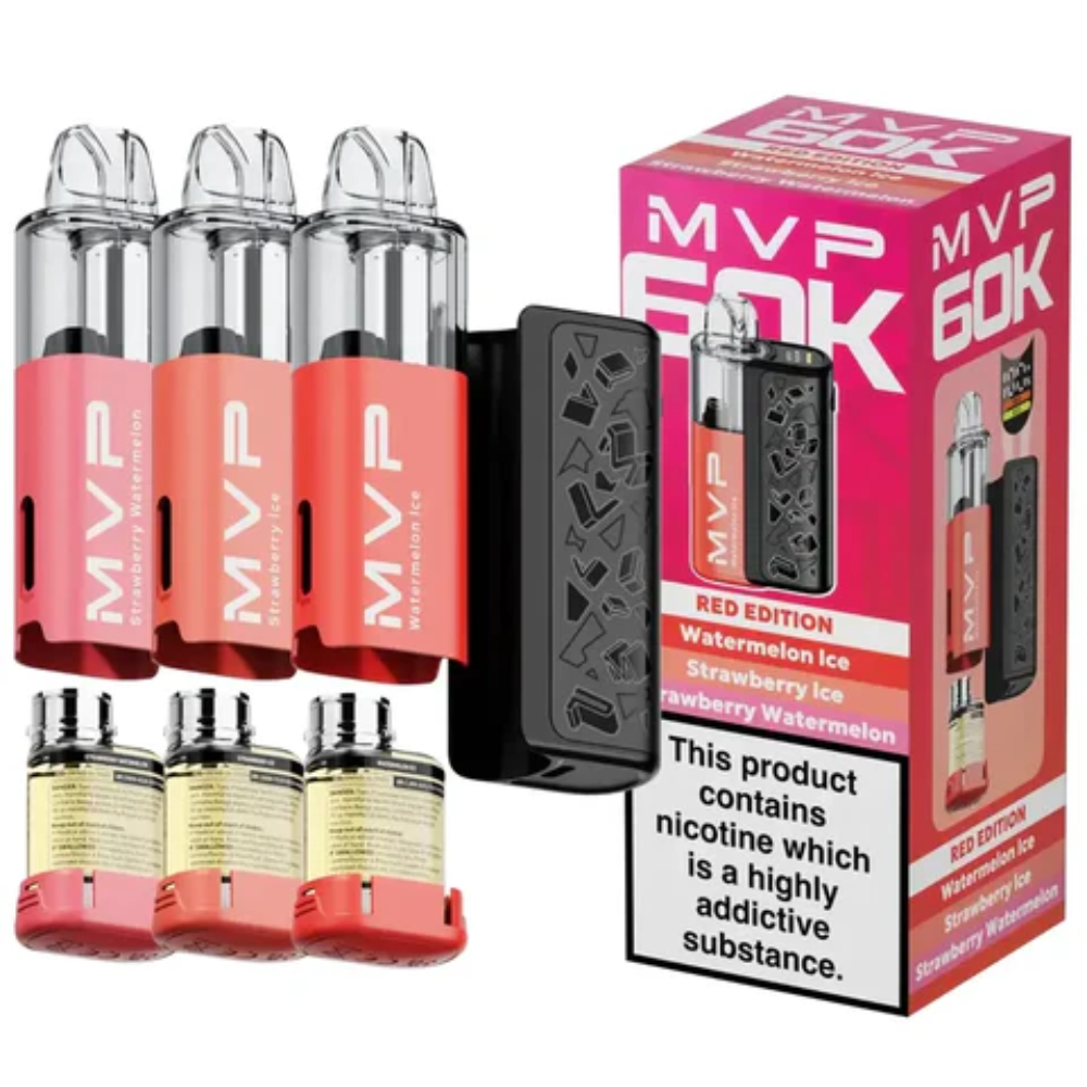 MVP vape devices and packaging on a white background