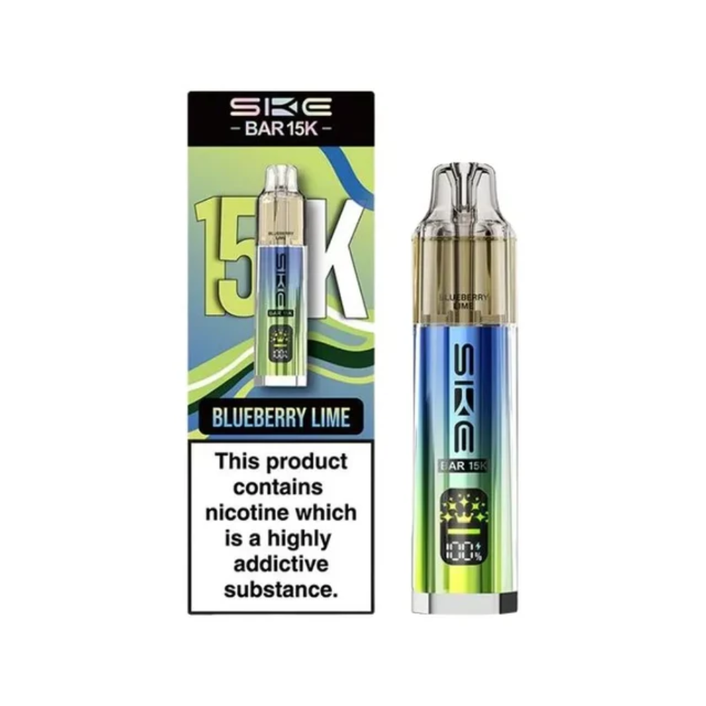 SKE BAR 15K vape device and packaging on a white background
