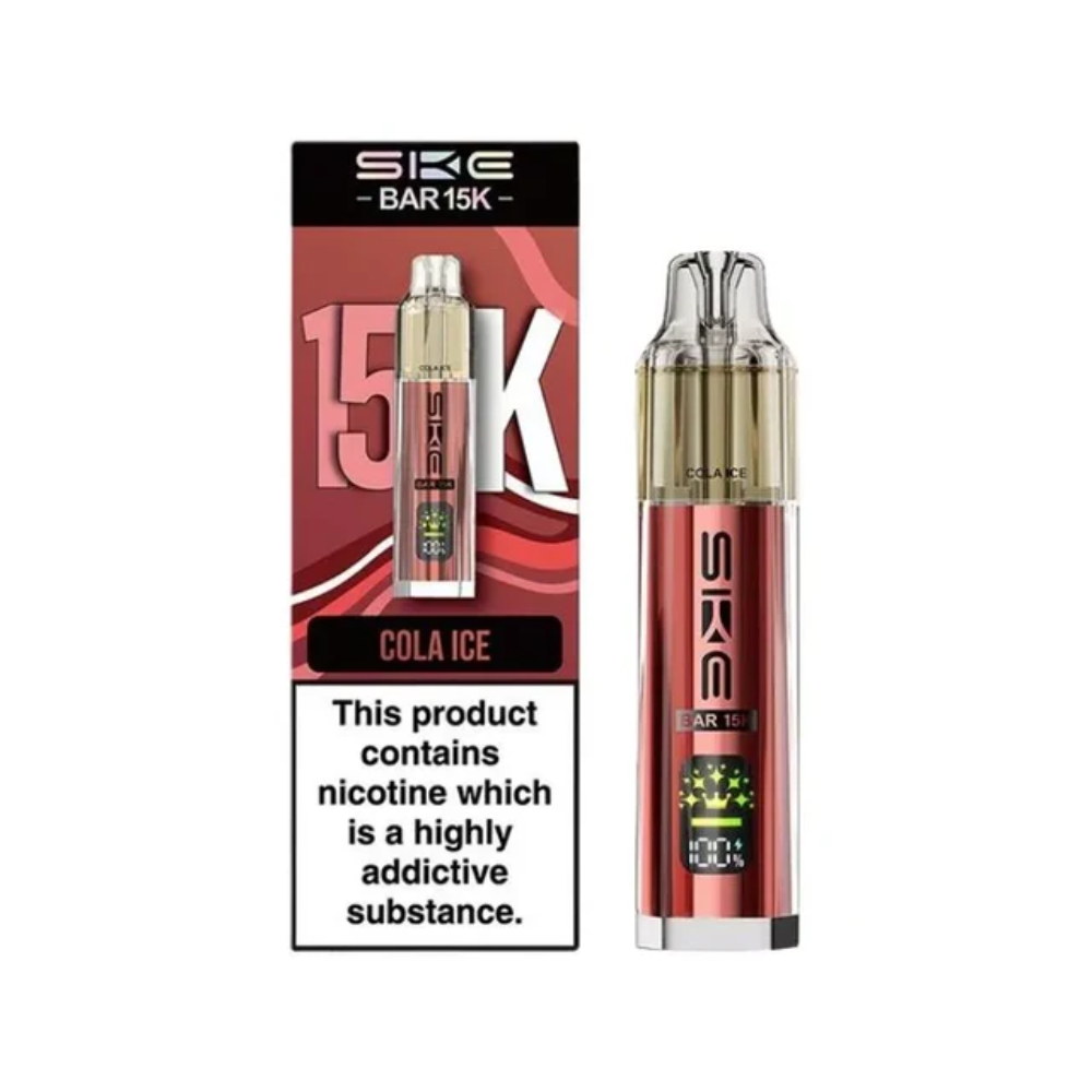 SKE BAR 15K Cola Ice vape device and packaging on a white background