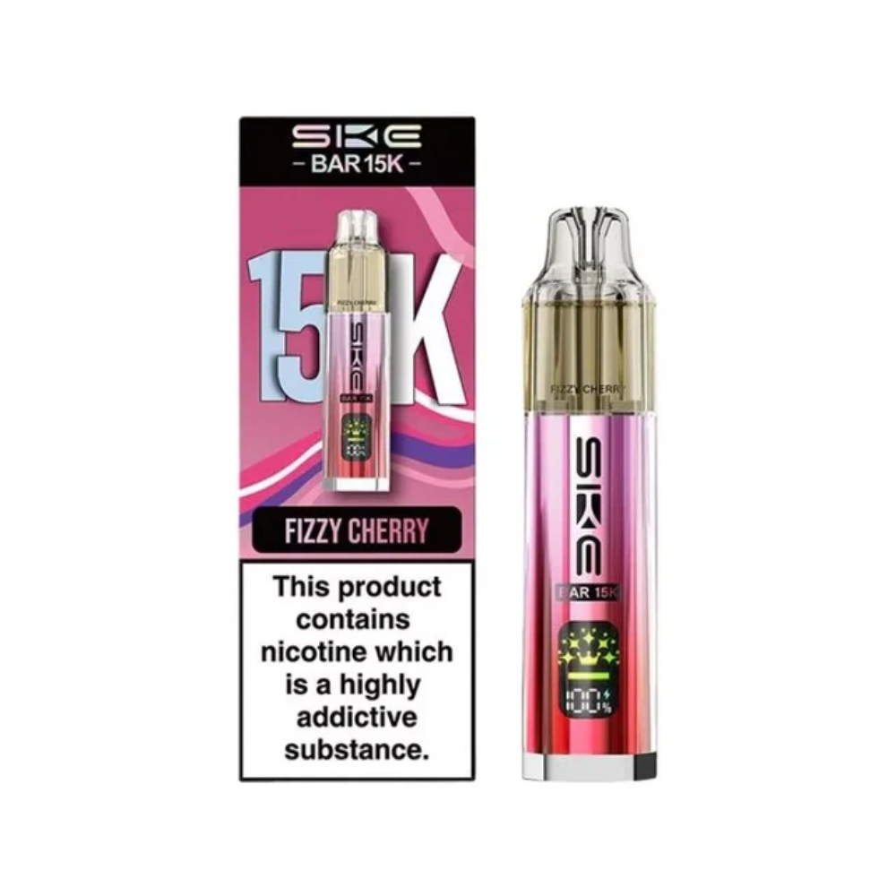 SKE BAR 15K vape device and packaging on a white background