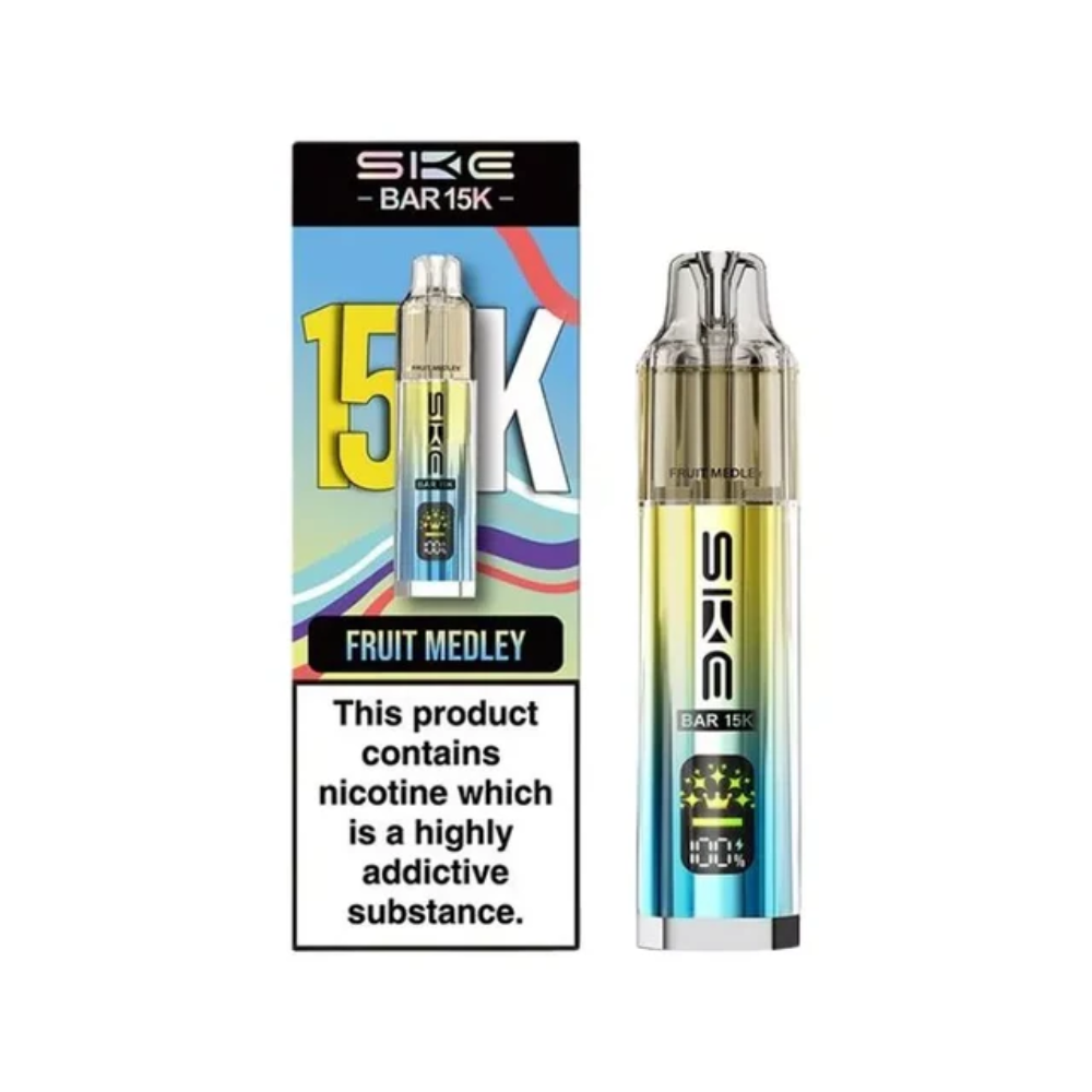 SKE BAR 15K vape device and packaging on a white background