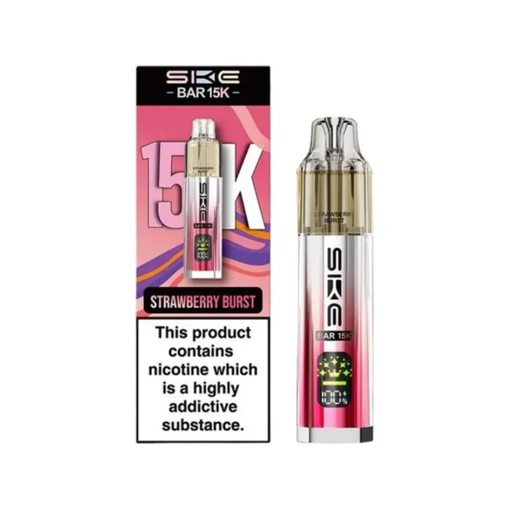 SKE BAR 15K vape device and packaging on a white background