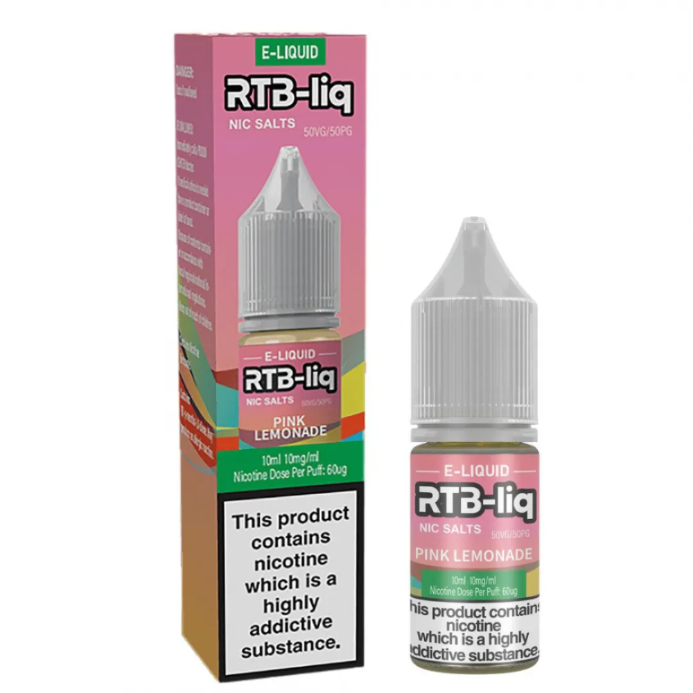 RTB-liq Pink Lemonade e-liquid bottle and packaging on a white background