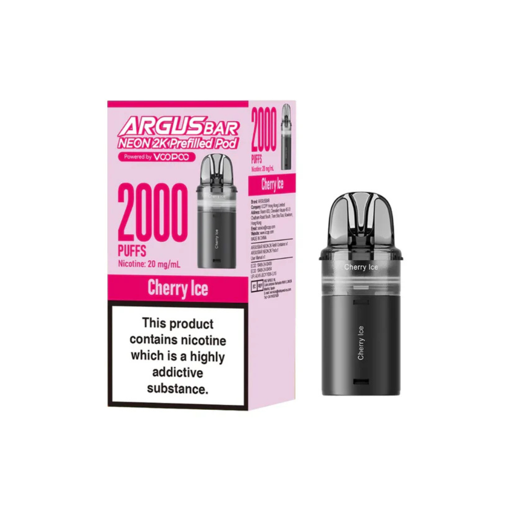 Argus Bar Neon 2K pre-filled pod with cherry ice flavor on a white background