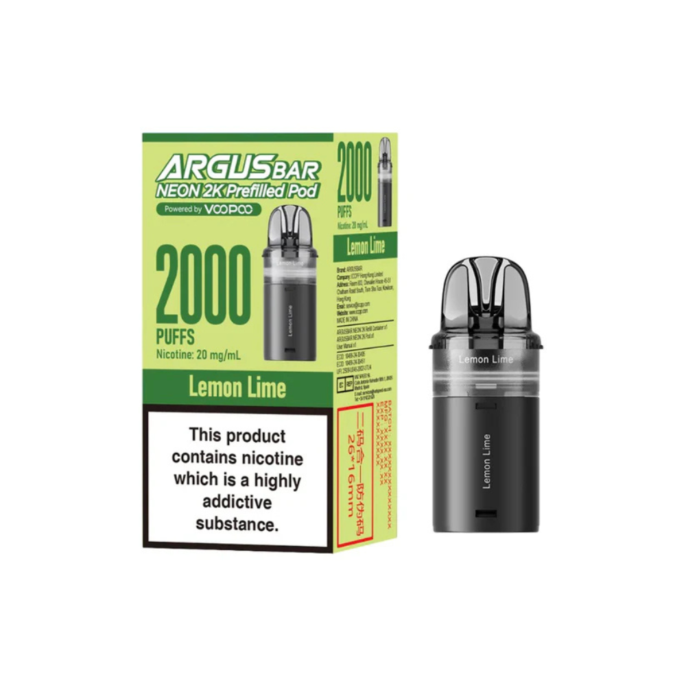 Argus Bar vape pod packaging with lemon lime flavor on a white background