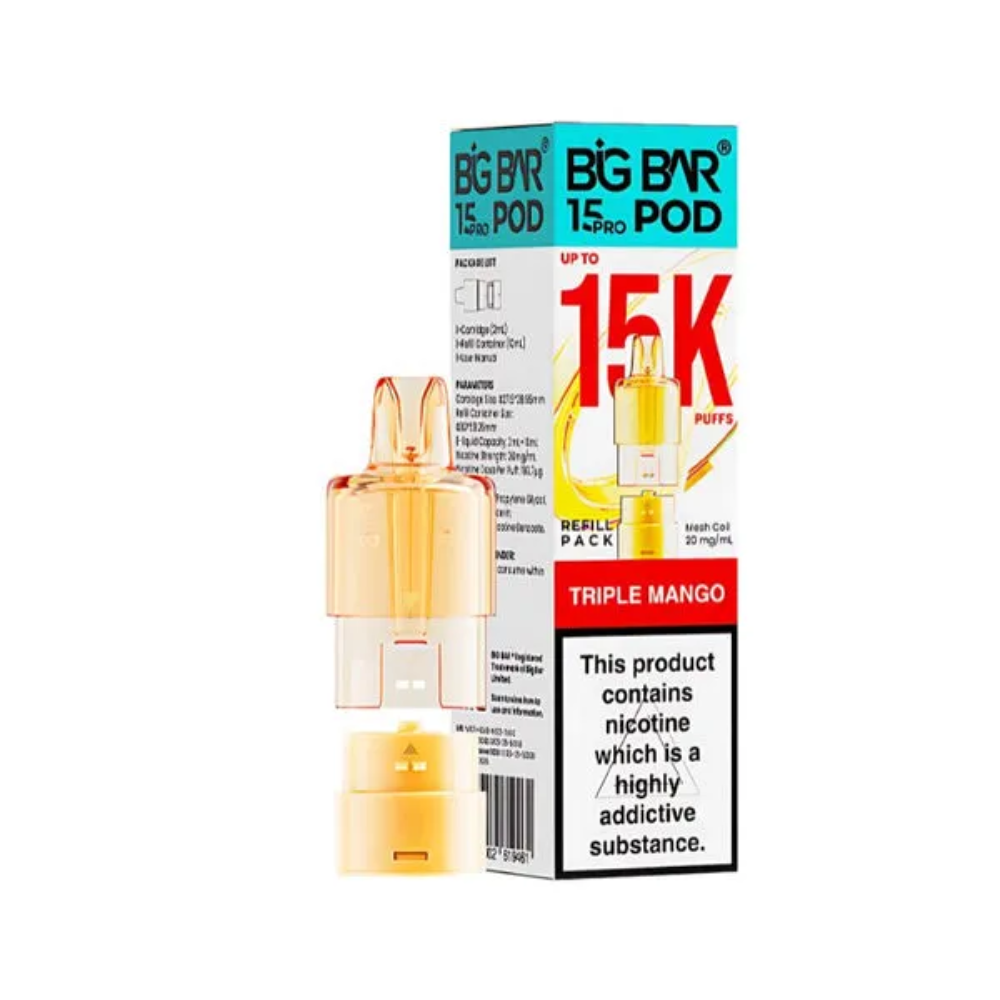 Vape pod and packaging with 'Big Bar' branding on a white background