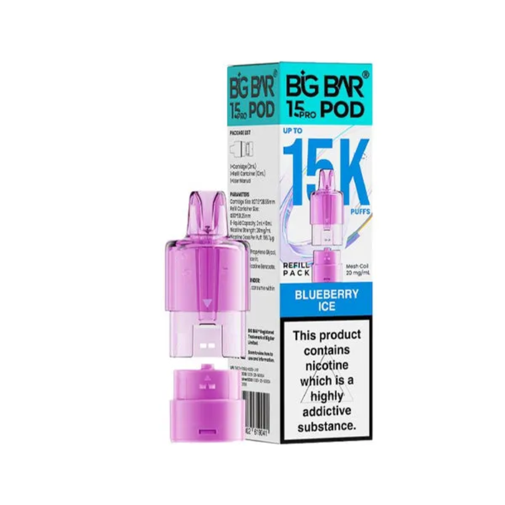 Purple vape pod with packaging labeled 'BIG BAR' on a white background