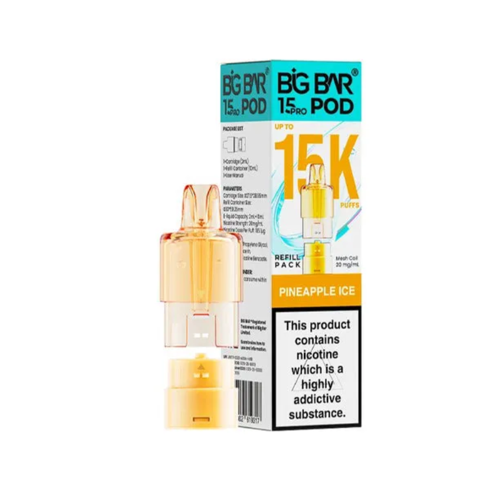 Vape pod and packaging with 'Big Bar' branding on a white background