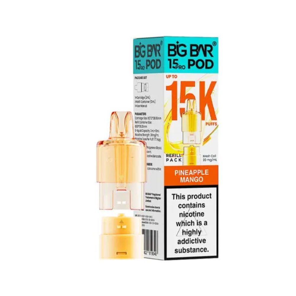 Vape pod and packaging with 'Big Bar' branding on a white background
